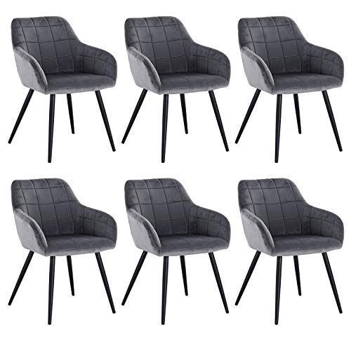 WOLTU, WOLTU Velvet Kitchen Dining chairs set of 6 Dark Grey, Armchairs Lounge Corner chairs with Metal Legs for home office Living Room