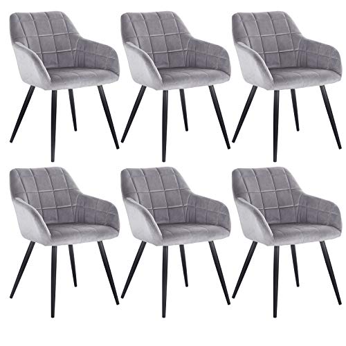 WOLTU, WOLTU Velvet Kitchen Dining chairs set of 6 Grey, Armchairs Lounge Corner chairs with Metal Legs for home office Living Room BH93gr-6