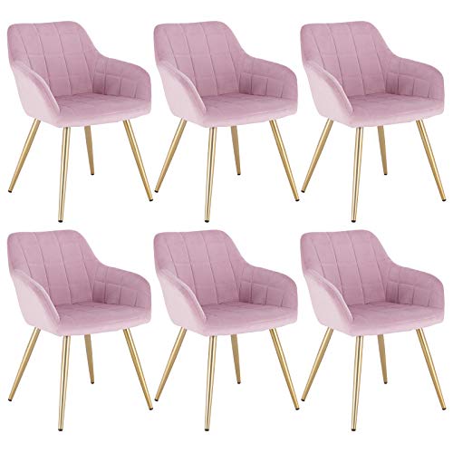 WOLTU, WOLTU Velvet Kitchen Dining chairs set of 6 Pink/Golden, Armchairs Lounge Corner chairs with Metal Legs for home office Living Room