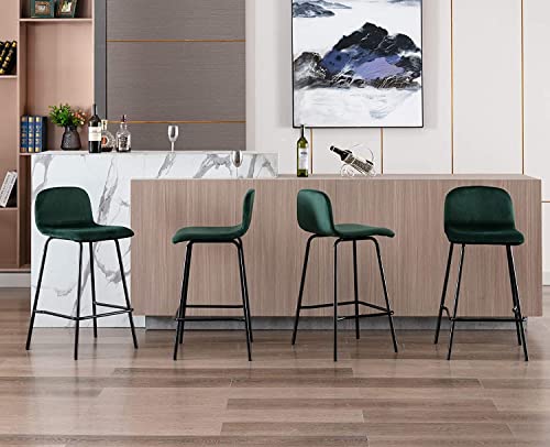 WAHSON OFFICE CHAIRS, Wahson 4 PCS Velvet Bar Stools Breakfast Kitchen Counter Chairs,Bar Chairs High Stools with Metal Legs and Footrest (Green)