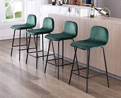 WAHSON OFFICE CHAIRS, Wahson 4 PCS Velvet Bar Stools Breakfast Kitchen Counter Chairs,Bar Chairs High Stools with Metal Legs and Footrest (Green)