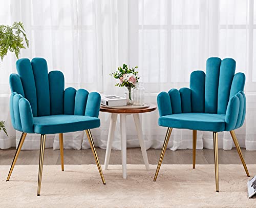 WAHSON OFFICE CHAIRS, Wahson Dining Chairs Set of 2 Upholstered Velvet Kitchen Side Chairs with Armrests Metal Legs,Corner Chairs for Living Room/Lounge (Blue)