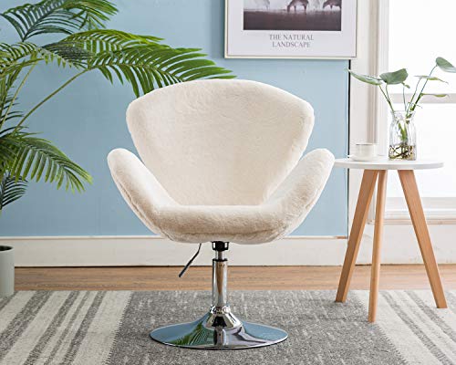 WAHSON OFFICE CHAIRS, Wahson Faux Fur Armchair Modern Accent Chair with Chrome Base Leisure Swivel Chair Height Adjustable,Occasional Chair for Living
