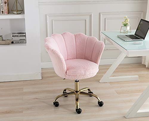WAHSON OFFICE CHAIRS, Wahson Home Office Chair Swivel Chair Height Adjustable Task Chair with Gold Base,Desk Chair for Bedroom/Vanity (Pink, Faux Fur)