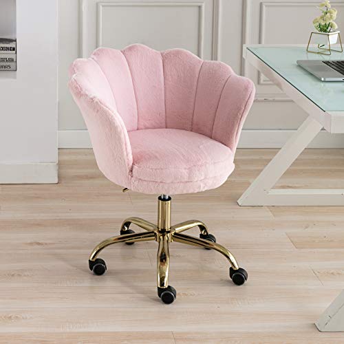 WAHSON OFFICE CHAIRS, Wahson Home Office Chair Swivel Chair Height Adjustable Task Chair with Gold Base,Desk Chair for Bedroom/Vanity (Pink, Faux Fur)