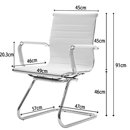 WAHSON OFFICE CHAIRS, Wahson Meeting Office Chair Reception Chairs in PU Leather, Visitors Chair with Chrome Frame, Guest Chairs Set of 2 (White)