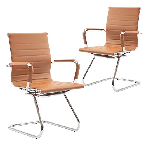 WAHSON OFFICE CHAIRS, Wahson Meeting Office Chairs Set of 2 Boardroom Desk Chair in PU Leather,Visitors Chair with Chrome Frame,Conference Chairs (Terracotta)