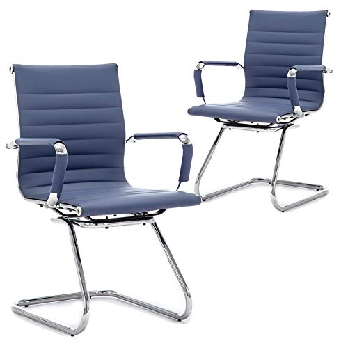 WAHSON OFFICE CHAIRS, Wahson Meeting Office Chairs Set of 2 Reception Chairs in PU Leather,Visitors Chair with Chrome Frame,Guest Chairs (Navy)