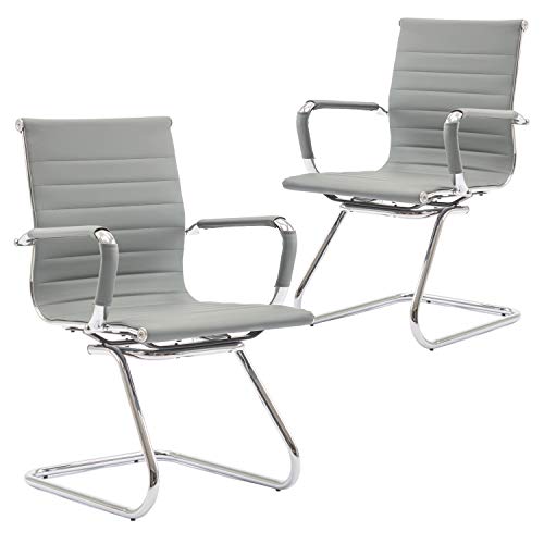 WAHSON OFFICE CHAIRS, Wahson Meeting Office Chairs Set of 2 Reception Chairs in PU Leather,Visitors Chair with Chrome Frame,Guest Chairs(Grey)