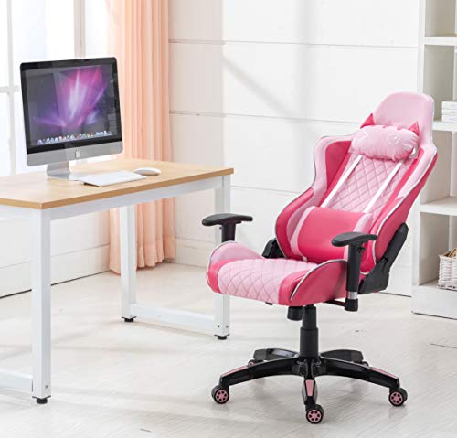 WAHSON OFFICE CHAIRS, Wahson PU Leather Gaming Chair, Computer Game Chair Ergonomic Reclining Racing Chair for PC Office Desk Chair with Cat-Shape Headrest