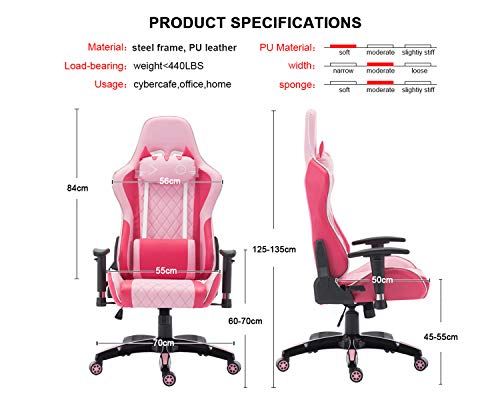 Wahson, Wahson PU Leather Gaming Chair, Computer Game Chair Ergonomic Reclining Racing Chair for PC Office Desk Chair with Cat-Shape Headrest
