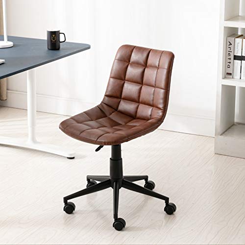 WAHSON OFFICE CHAIRS, Wahson PU Leather Office Chair 360°Swivel Desk Chair Mid Back Height Adjustable,Armless Task Chair for Home Office (Brown)