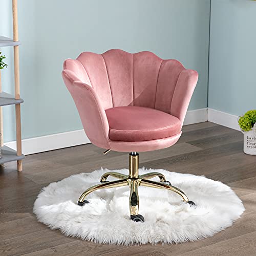 WAHSON OFFICE CHAIRS, Wahson Velvet Home Office Chair Swivel Chair Height Adjustable Armless Task Chair with Gold Base,Desk Chair for Bedroom/Vanity (Pink, Velvet)