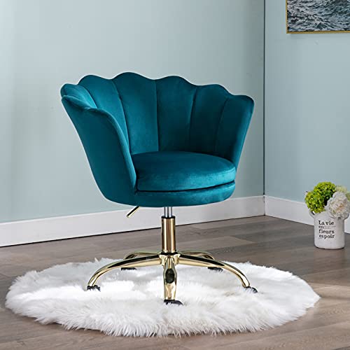 WAHSON OFFICE CHAIRS, Wahson Velvet Home Office Chair Swivel Chair Height Adjustable Task Chair with Gold Base,Desk Chair for Bedroom/Vanity (Teal blue)