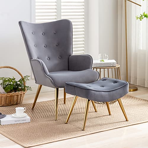WAHSON OFFICE CHAIRS, Wahson Velvet Modern Armchair Button-tufted Accent Chair with Footstool Occasional Lounge Chair, Leisure Relax Chair