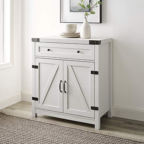 Walker Edison, Walker Edison Charleston 2 Barn Door Accent Cabinet, MDF, Brushed White, Without Fireplace