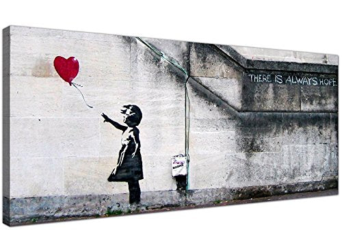 Wallfillers, Wallfillers Large Canvas Prints of Banksy's Girl with the Red Balloon for your Dining Room - Graffiti Wall Art - 1050