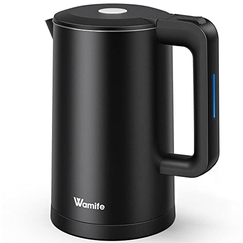 Wamife, Wamife Electric Kettle, 1.7 Litre Cordless Water Kettle, Stainless Steel Electric Kettle, Double Wall Cool Touch, 2200W Quick Boil Kettle, LED