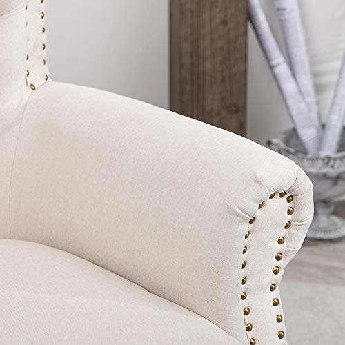 Warmiehomy, WarmieHomy Occasional Linen Fabric Wing Back Armchair with Solid Wood Legs for Living Room Sitting Room Contemporary (Cream)