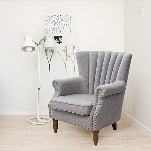 Warmiehomy, Warmiehomy Armchair Fabric Linen Fabric Accent Upholstered Chair Armchair Wing Back with Solid Wooden Legs Living Room (Grey)