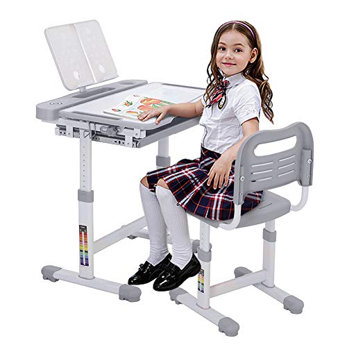 Warmiehomy, Warmiehomy Multi-functional Desk Chair Set,Children Study Desk Chair Set with Adjustable Height, Student Writing Desk Kids Study Table