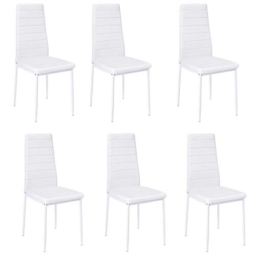 Warmiehomy, Warmiehomy PU Leather Dining Chairs Set of 6, Modern Soft Padded High Back Chair with Metal Legs for Dining Room, Kitchen, Restaurant