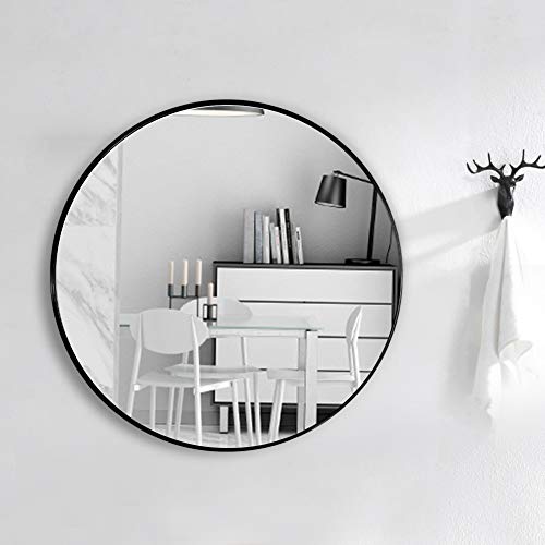Warmiehomy, Warmiehomy Round Wall Mounted Bathroom Mirror Makeup Dressing Mirror Frame Mirror for Bathroom Living Room Bedroom (Φ50cm, Black)
