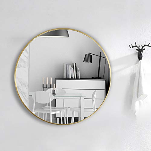Warmiehomy, Warmiehomy Round Wall Mounted Bathroom Mirror Makeup Dressing Mirror Frame Mirror for Bathroom Living Room Bedroom (Φ60cm, Gold)