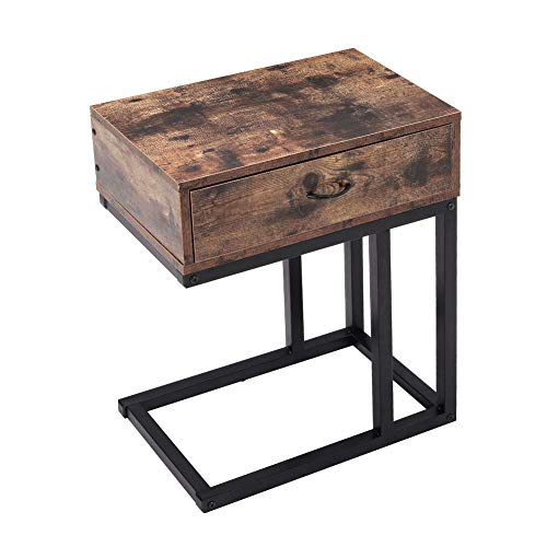 Warmiehomy, Warmiehomy Side Table Sofa End Table with Drawer, Industrial Vintage Style Bedside Table Nightstand Snack Table for Living Room Bedroom