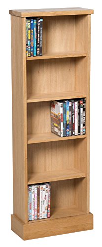 Hallowood Furniture, Waverly Oak DVD CD Storage Rack in Light Oak Finish 120 DVDs | Solid Wooden Shelving Tower/Holder/Stand/Unit with 5 Shelves