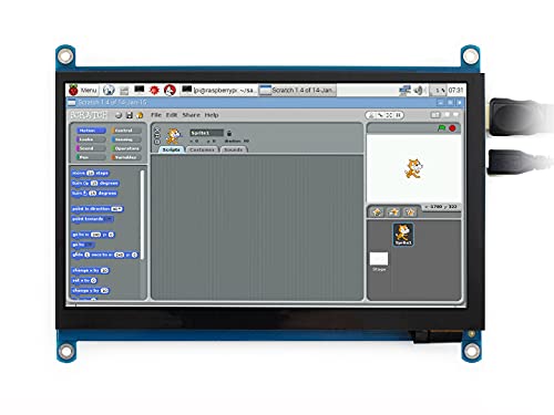 Waveshare, Waveshare 7 inch Display for Raspberry Pi 4 Capacitive Touchscreen HDMI LCD (H) 1024x600 Resolution IPS Monitor Supports All Raspberry