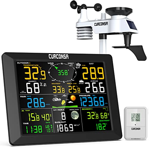 CURCONSA, Weather Station, CURCONSA WIFI Weather Forecast with 7 in 1 Outdoor Sensor,Rain Gauge,Wind Direction and Speed,WIFI+Weather