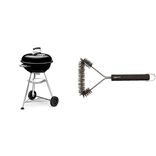 Weber, Weber Compact Charcoal BBQ, 47cm, Black & Amazon Basics 12-Inch 3-Sided Grill Brush