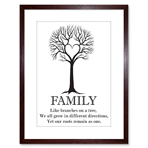 Wee Blue Coo, Wee Blue Coo Family Roots Quote Motivation B&W He Tree Framed Wall Art Print