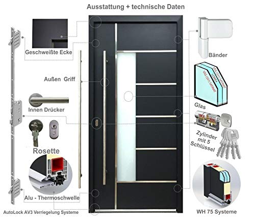WELTHAUS, Welthaus WH75 front door, standard door, aluminium with plastic, LA40 Dortmund door, anthracite, 7016