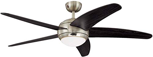 Westinghouse, Westinghouse Ceiling Fans 72557 Bendan One-Light 132 cm Five Indoor Ceiling Fan, Opal Frosted Glass, Satin Chrome Finish with Wengue Blades