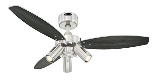 Westinghouse Lighting, Westinghouse Lighting 72290 Jet Plus 105 cm Three Indoor Ceiling Fan, Spot Lights, Brushed Nickel Finish with Reversible wengue/Silver Blades
