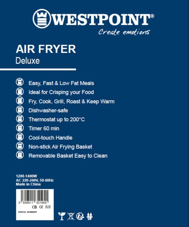 Westpoint, Westpoint Digital Air Fryer 3.5L 1200-1400W (Black-Rose Gold Accents) (UK Plug)