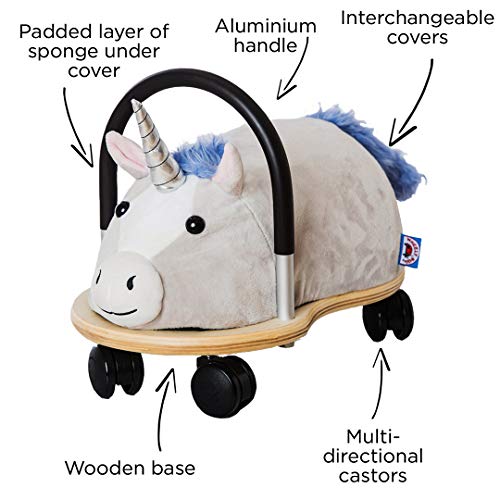 Wheelybug, Wheelybug Toddler Ride On Animal, Safety Certified Developmental Toy with Interchangable Plush Cover (Small, Plush Unicorn), 1-3yrs