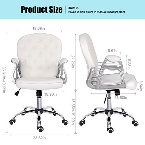 Hadwin, White Desk Chair,Leather Executive Chair with Mid Back Adjustable Height Computer Chair Comfy Padded Office Chair Swivel Chair,Home/Office Furniture