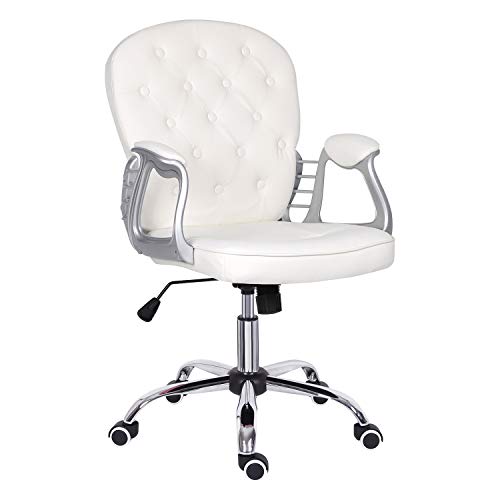 Outwin, White Home Office Chair,Leather Desk Chair with Armrest Ergonomic Mid Back Computer Chair Comfy Padded Office Chair Swivel Chair