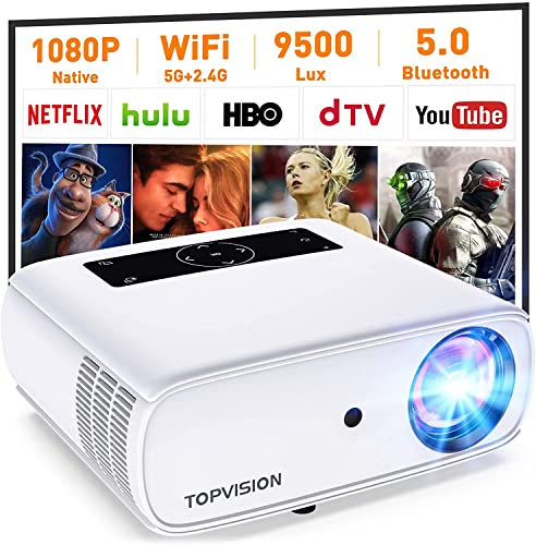 TOPVISION, WiFi Projector, TOPVISION 9500L Projector Support 4K, Native 1080P Video Projector with Latest Touch Screen & Synchronize Smartphone