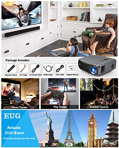 EUG, Wifi Bluetooth Projector Full HD 1080P Native 4K Support, 7200 Lumen Smart Android Wireless LED LCD Video Projectors 1920x1080 HDMI