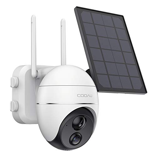 COOAU, Wireless Pan Tilt Security Camera with Solar Panel, Outdoor Wi-Fi PTZ CCTV Camera Rechargeable 15000mAh Battery Powered, Night Vision