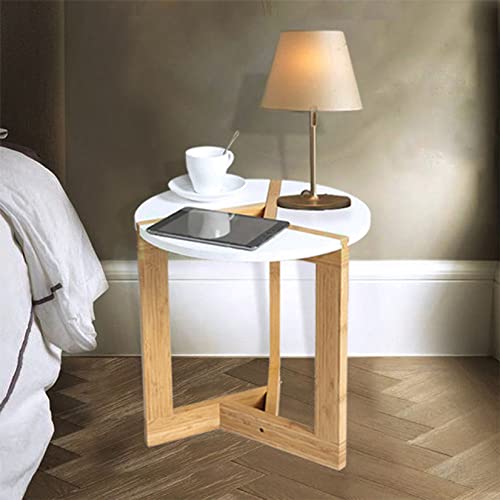 Wisfor, Wisfor 50 * 51CM Modern Round Side Tea Coffee Table Small White End Tables Living Room Bed Room Bar Hotel Bamboo Leg