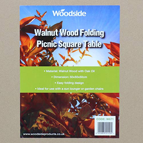 Woodside, Woodside Belford Wooden Folding Garden Coffee Table, 50cm x 50cm x 50cm, Treated Walnut Wood