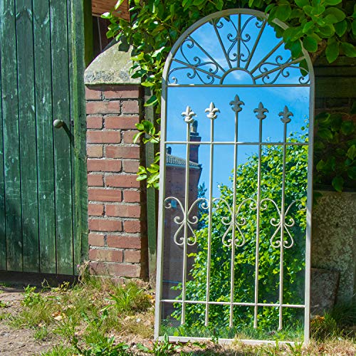 Woodside, Woodside Bexley XXL Decorative Outdoor Garden Arch Mirror, White Rustic Metal, W: 65cm x H: 140cm