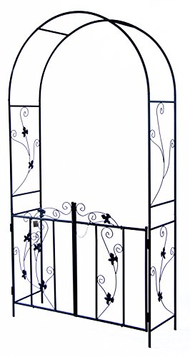 Woodside, Woodside Decorative Metal Garden Arch With Gate Outdoor Climbing Plants Archway, 214 x 110cm