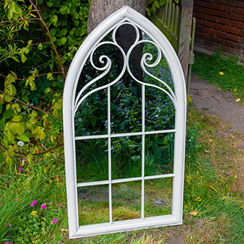 Woodside, Woodside Selby XL Decorative Outdoor Garden Arch Mirror, White Rustic Metal, W: 60.5cm x H: 111cm