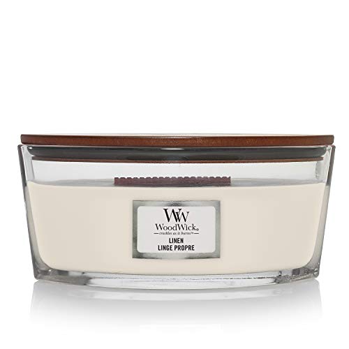 Woodwick, Woodwick Ellipse Scented Candle with Crackling Wick | Linen | Up to 50 Hours Burn Time Glass, White